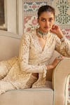 Buy_Seema Gujral_Beige Tissue Silk Embroidered Pearl Paisley Thread Jacket Kurta Sharara Set 