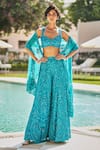 Buy_Seema Gujral_Blue Net Embroidered Beads Sweetheart Paisley Thread Blouse Sharara Set _at_Aza_Fashions