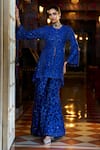 Buy_Seema Gujral_Blue Net Embroidered Beads Round Paisley High-low Jacket Kurta Sharara Set _at_Aza_Fashions