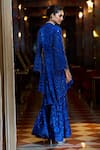 Seema Gujral_Blue Net Embroidered Beads Round Paisley High-low Jacket Kurta Sharara Set _Online_at_Aza_Fashions