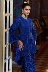 Shop_Seema Gujral_Blue Net Embroidered Beads Round Paisley High-low Jacket Kurta Sharara Set _Online_at_Aza_Fashions