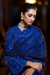 Seema Gujral_Blue Net Embroidered Beads Round Paisley High-low Jacket Kurta Sharara Set _at_Aza_Fashions