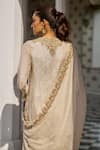 Seema Gujral_Silver Tissue Silk Embroidered Sequin Notched Floral Kurta Sharara Set _at_Aza_Fashions