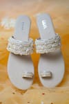 Buy_House Of Vitti India_Off White Embroidery Pearl Strap Flats _at_Aza_Fashions