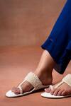 Buy_House Of Vitti India_Ivory Embroidery Pearl Kolhapuri Flats _at_Aza_Fashions