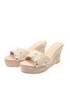 House Of Vitti India_Beige Embroidery Pearl Mirage Wedges _at_Aza_Fashions