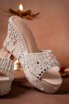 Buy_House Of Vitti India_Beige Embroidery Pearl Mirage Wedges 
