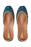 Shop_House Of Vitti India_Blue Embroidery Dark Teal Juttis _at_Aza_Fashions
