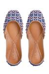Buy_House Of Vitti India_Blue Wooden Bead Denim Chevron Embroidered Juttis _Online_at_Aza_Fashions