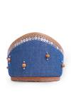 Shop_House Of Vitti India_Blue Wooden Bead Denim Chevron Embroidered Juttis _Online_at_Aza_Fashions