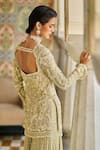 Seema Gujral_Green Tissue Silk Embroidered Sequin Square Tonal Cutwork Kurta Sharara Set _Online_at_Aza_Fashions