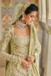 Buy_Seema Gujral_Green Tissue Silk Embroidered Sequin Square Tonal Cutwork Kurta Sharara Set _Online_at_Aza_Fashions