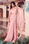 Buy_Swish By Dolcy And Simran_Rose Gold Crepe Embroidered Mirror Cape Open Lavanya Scalloped Skirt Set _at_Aza_Fashions