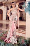 Buy_Swish By Dolcy And Simran_Rose Gold Satin Organza Madhur Ombre Pre-draped Ruffle Saree With Blouse _at_Aza_Fashions