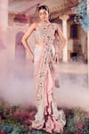 Swish By Dolcy And Simran_Rose Gold Satin Organza Madhur Ombre Pre-draped Ruffle Saree With Blouse _at_Aza_Fashions