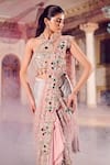 Buy_Swish By Dolcy And Simran_Rose Gold Satin Organza Madhur Ombre Pre-draped Ruffle Saree With Blouse 