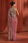 Shop_Adaara Couture_Pink Net Embroidery Sequin Halter Neck Blush Peplum Saree Gown _at_Aza_Fashions