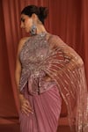 Adaara Couture_Blossom Embroidered Peplum Draped Saree Gown _at_Aza_Fashions