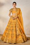 Masaba_Yellow Cape Viscos Organza Motichur Embroidered Bridal Lehenga Set _Online_at_Aza_Fashions