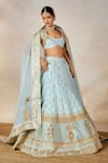 Masaba_Blue Lehenga And Blouse Raw Silk Embroidered Vase Aasman Embellished Bridal Set _Online_at_Aza_Fashions