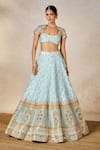 Masaba_Blue Lehenga And Blouse Raw Silk Embroidered Vase Aasman Embellished Bridal Set _Online