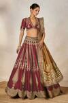 Shop_Masaba_Wine Lehenga And Blouse Heavy Raw Silk Embroidered Gajar Halwa Bridal Set 