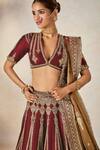 Shop_Masaba_Wine Lehenga And Blouse Heavy Raw Silk Embroidered Gajar Halwa Bridal Set _Online