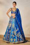 Shop_Masaba_Blue Lehenga And Blouse Heavy Raw Silk Embroidered Sehra Neel Bahar Bridal Set _Online_at_Aza_Fashions