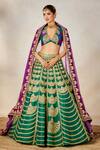 Shop_Masaba_Green Lehenga Heavy Raw Silk Embroidered Dori Plunge V-neck Set _Online_at_Aza_Fashions