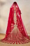 Masaba_Red Lehenga Heavy Raw Silk Hand Embroidery The Aalu Bukhara Bridal And Veil Set 