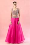 Ridhima Bhasin_Pink Embroidered Paisley Scallop Waist Lehenga Set _Online_at_Aza_Fashions