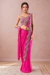 Buy_Ridhima Bhasin_Pink Beads, Cut Work, Embroidery Scallop Hem Pre-draped Saree _at_Aza_Fashions