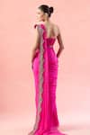 Shop_Ridhima Bhasin_Pink Beads, Cut Work, Embroidery Scallop Hem Pre-draped Saree _at_Aza_Fashions