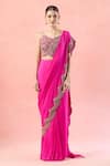 Ridhima Bhasin_Pink Beads, Cut Work, Embroidery Scallop Hem Pre-draped Saree _Online_at_Aza_Fashions