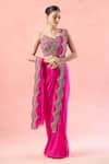 Buy_Ridhima Bhasin_Pink Beads, Cut Work, Embroidery Scallop Hem Pre-draped Saree _Online_at_Aza_Fashions