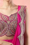 Shop_Ridhima Bhasin_Pink Beads, Cut Work, Embroidery Scallop Hem Pre-draped Saree _Online_at_Aza_Fashions