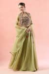 Ridhima Bhasin_Green Embroidered Floral Scallop Lehenga Set _at_Aza_Fashions