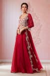 Buy_Ridhima Bhasin_Red Embroidered Paisley Scallop Waist Lehenga Set _at_Aza_Fashions