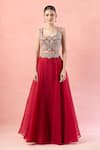 Buy_Ridhima Bhasin_Red Embroidered Paisley Scallop Waist Lehenga Set 