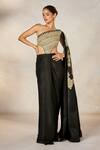 Masaba_Black Velvet Satin Embroidery Kusum Kali Asymmetric Neck The Khatta Saree Gown _Online_at_Aza_Fashions