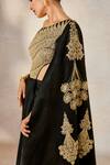 Masaba_Black Velvet Satin Embroidery Kusum Kali Asymmetric Neck The Khatta Saree Gown _at_Aza_Fashions