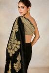 Buy_Masaba_Black Velvet Satin Embroidery Kusum Kali Asymmetric Neck The Khatta Saree Gown 