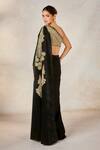 Shop_Masaba_Black Velvet Satin Embroidery Kusum Kali Asymmetric Neck The Khatta Saree Gown 