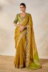 Buy_Masaba_Gold Saree Georgette Tissue Patchwork Scoop Son Barfi Set With Dupatta _Online_at_Aza_Fashions