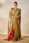 Shop_Masaba_Gold Saree Georgette Tissue Patchwork Scoop Son Barfi Set With Dupatta 