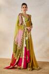 Masaba_Gold Saree Georgette Tissue Patchwork Scoop Son Barfi Set With Dupatta _Online