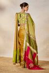 Buy_Masaba_Gold Saree Georgette Tissue Patchwork Scoop Son Barfi Set With Dupatta _Online