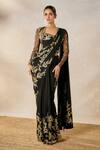 Masaba_Black Saree Moss Crepe Embroidered Zardozi Sunheri Bel Stitched Set With Shrug _Online_at_Aza_Fashions