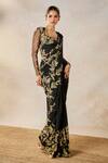 Buy_Masaba_Black Saree Moss Crepe Embroidered Zardozi Sunheri Bel Stitched Set With Shrug _Online_at_Aza_Fashions