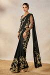 Shop_Masaba_Black Saree Moss Crepe Embroidered Zardozi Sunheri Bel Stitched Set With Shrug _Online_at_Aza_Fashions